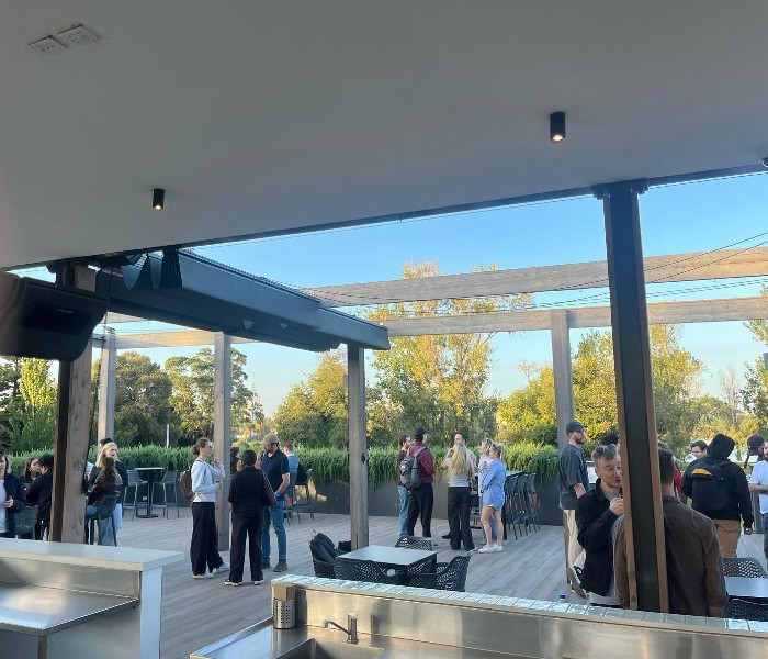 Rooftop bar with guests